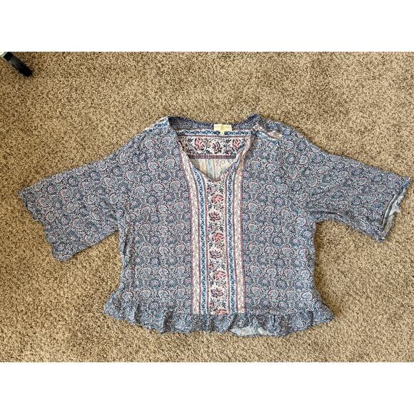 Cynthia Rowley Tops - 3 for $9 Cyntiha Rowley Blue Floral Boho V Neck Top Ruffle 2X